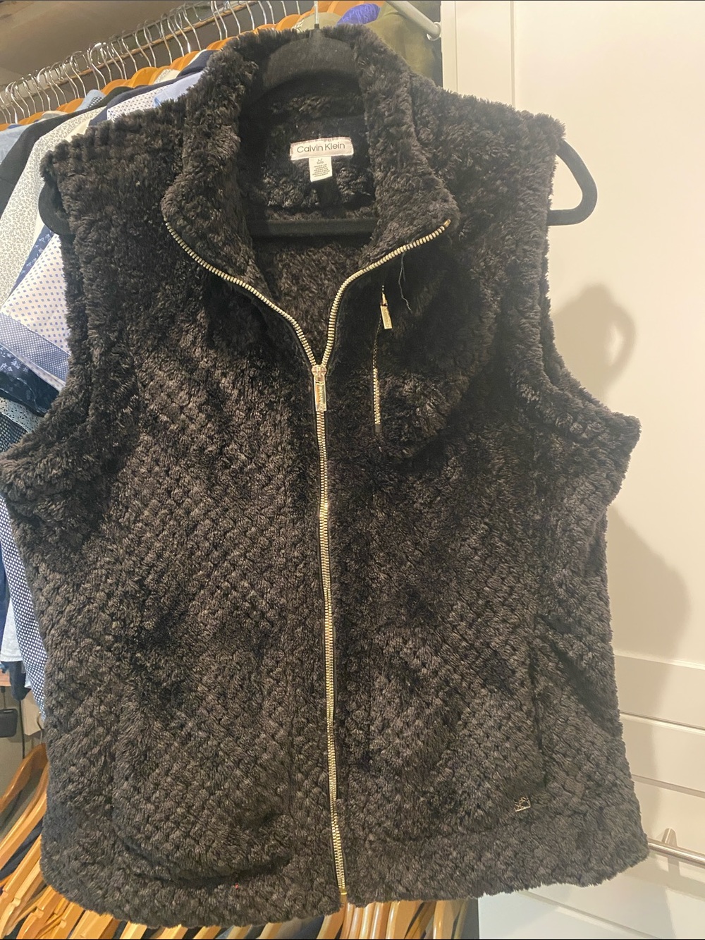 Calvin Klein Black Faux Fur Quilted Zip Vest
